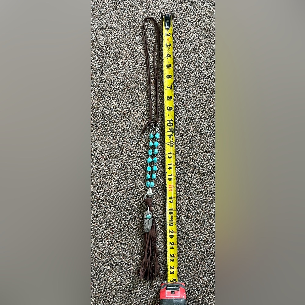 Turquoise Beaded Necklace with Feather Pendant - Picture 4 of 6
